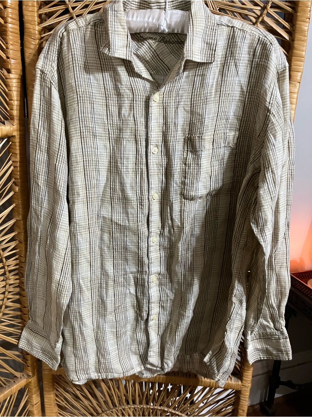 Tommy Bahama Men's Button-Down Plaid Shirt - Beige and Brown